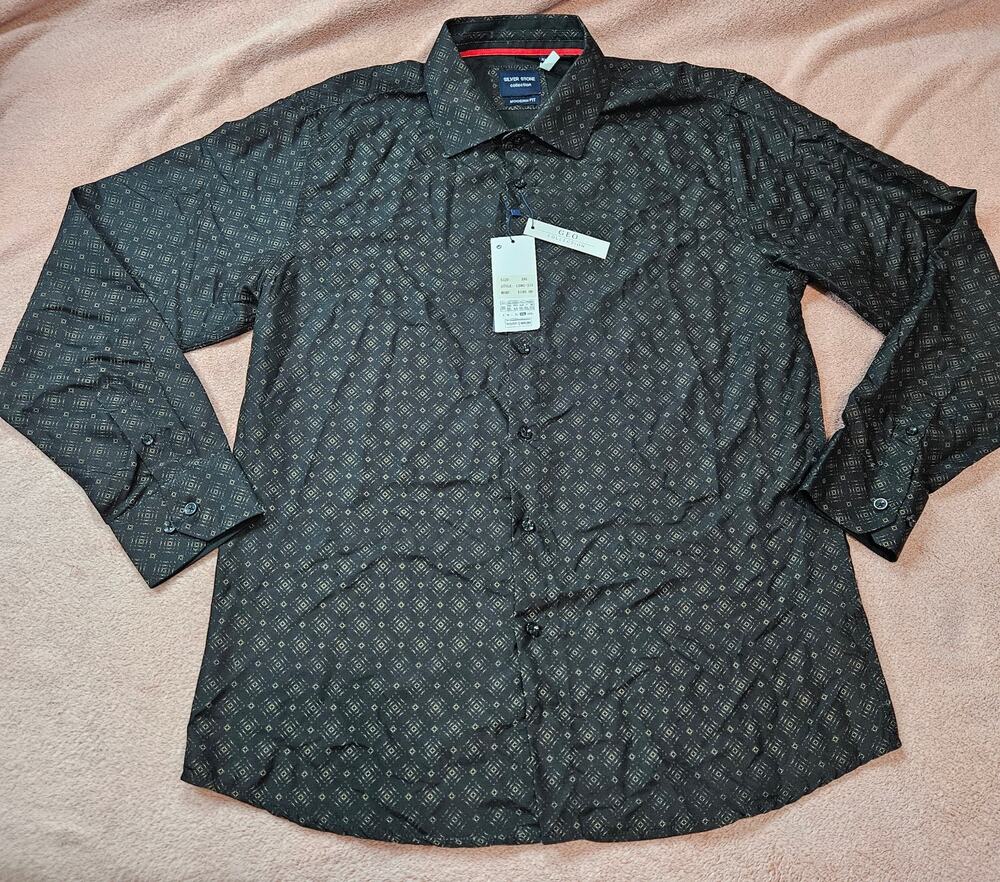 NWT Silver Stone Collection Geo Print Modern Fit Long Sleeve Button-Down XXL